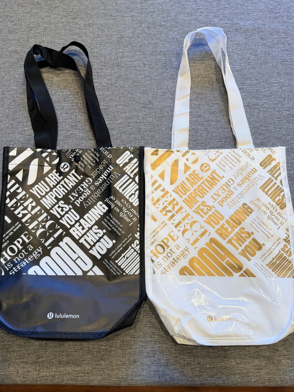 Lululemon Athletica Black/White Tote & Gold/white small totes - NEW